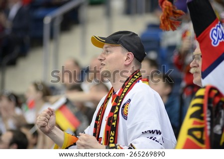MINSK, BELARUS - MAY 20: Fan of Germany during 2014 IIHF World Ice Hockey Championship match at Minsk Arena on May 20, 2014 in Minsk, Belarus.