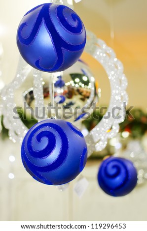 Merry Christmas and Happy new year, New Year\'s blue ball on a white background abstract background lights