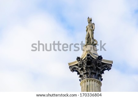 The statue of Admiral Nelson that sits ontop of Nelson\'s Column in London.
