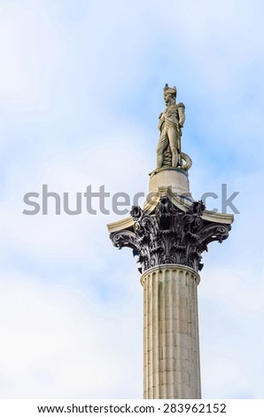 Nelson\'s column in Trafalgar square, London, space for typing
