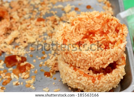 Sticky rice fried sprinkled sugar asia food