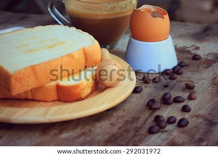 Hot coffee and slice toast bread with breakfast