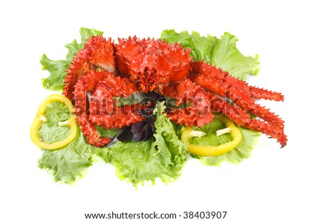 A dish of crab and salad leaves in restaurant