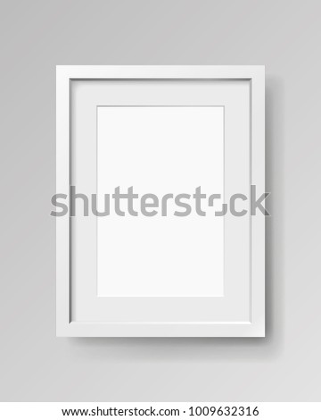 Realistic empty rectangular white frame with passepartout on gray background, border for your creative project, mock-up sample, vector design object