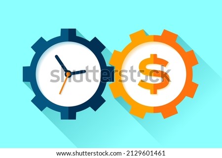 Clock and dollar with gears, time is money, investment mechanism, vector design objects for you projects