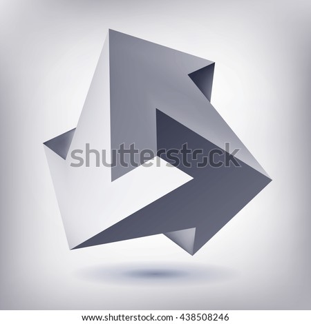 Impossible shape, unreal arrows, 3 arrows vector, crystal, 3D low polygon geometry, abstract vector object, mesh version