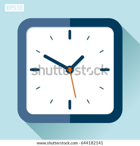 Square clock icon in flat style, timer on color background. Vector design element 