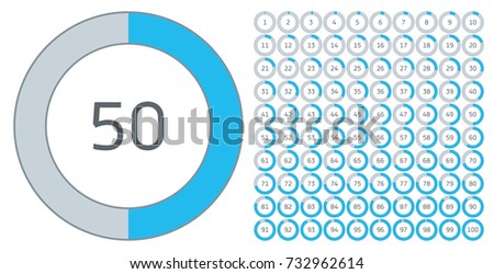 Vector set ring analytics diagrams, infographics for your business presentation, from 1 to 100 percent, blue and grey colors version