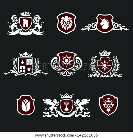 heraldic signs, heraldic elements, insignia, signs, vector set