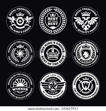 heraldic elements, insignia, signs, quality icon, stamps vector set