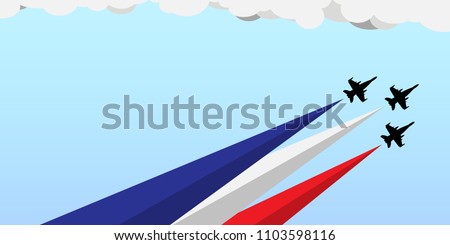 Banner for national holiday celebration with blue white and red flag colors for USA on July 4 as Independence Day or France on July 14 as Bastille Day