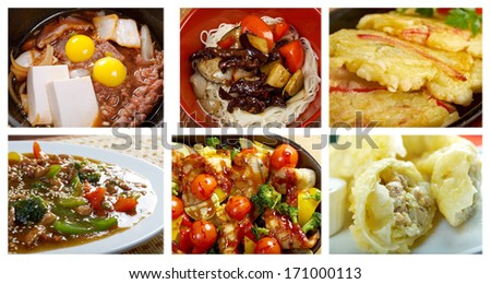 Food set of different chinese cuisine . collage