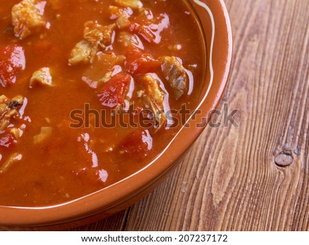 Shorba bil Hout -Fish, Tomato and Potato Soup. traditional Algerian soup