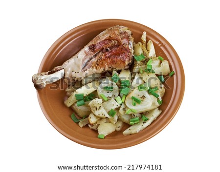 Turkey leg with baked  potatoes .country cuisine