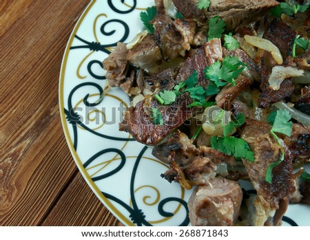 Kuurdak - traditional meat dish made in Central Asia, especially among the Kyrgyz.