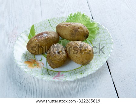 Canarian wrinkly potatoes. traditional baked potato dish eaten in the Canary Islands.