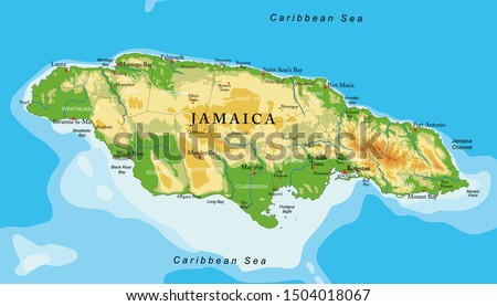 Jamaica highly detailed physical map