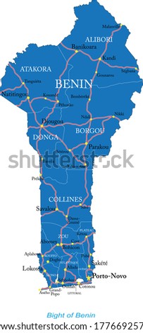 Benin highly detailed vector map with provinces,main cities and roads.