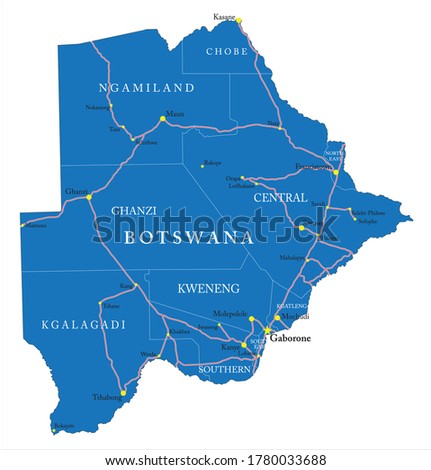 Botswana highly detailed political map