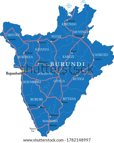 Burundi highly detailed political map