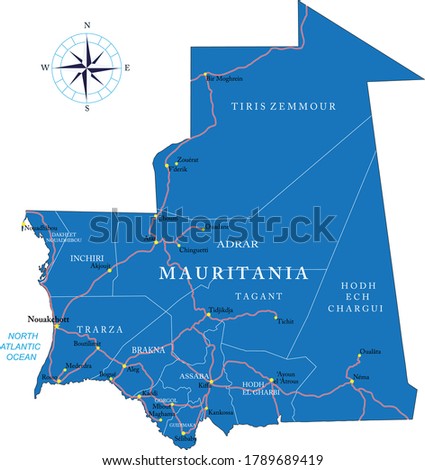 Mauritania highly detailed political map