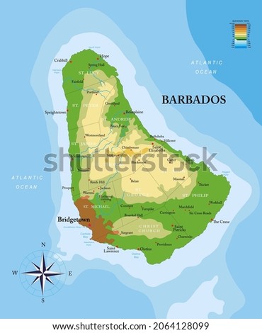 Barbados island highly detailed physical map