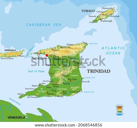 Trinidad and Tobago islands highly detailed physical map