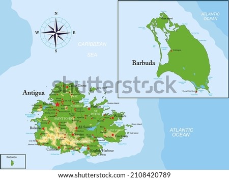 Antigua and Barbuda highly detailed physical map