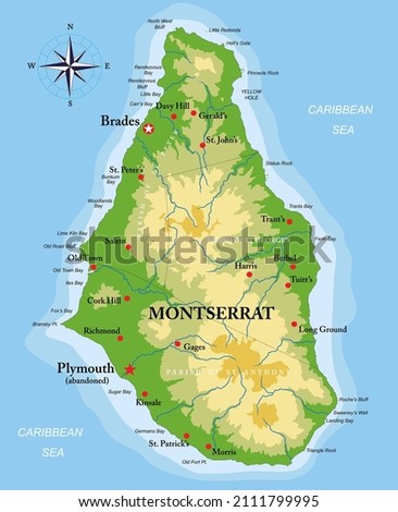 Montserrat island highly detailed physical map