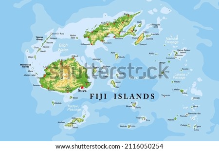 Fiji islands highly detailed physical map Zdjęcia stock © 