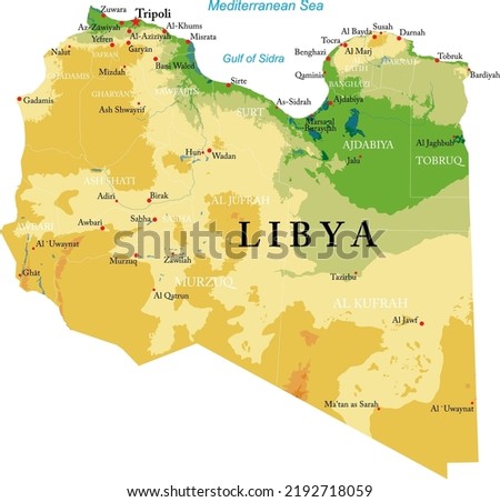 Libya highly detailed physical map