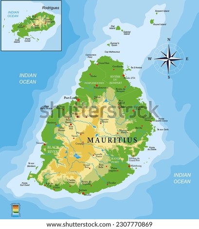 Mauritius and Rodrigues islands physical map