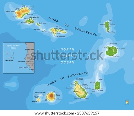 Cape Verde highly detailed physical map