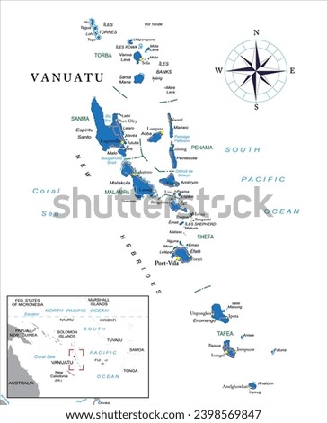 Vanuatu highly detailed political map