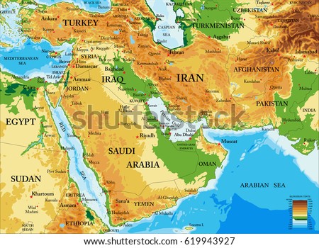 Middle East physical map