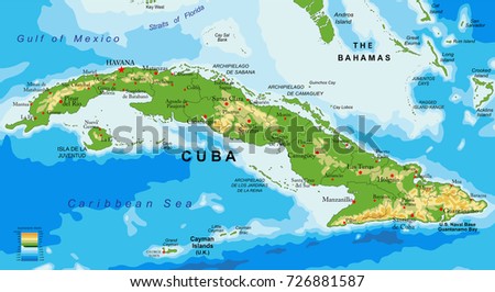 Physical map of Cuba