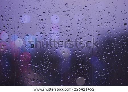 Rainy Days ,rain drops on glass window ,bokeh out of focus,city lights  in the background