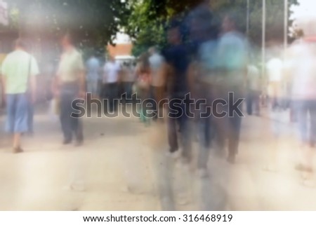 Crowd of People On Street , Unrecognizable Crowd out of Focus