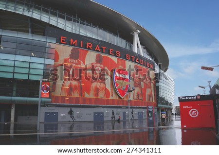 LONDON, ENGLAND - FEBRUARY 14: Emirates stadium as seen from the outside on February 14, 2014 in London, England. The Emirates stadium is home of Arsenal Football Club.