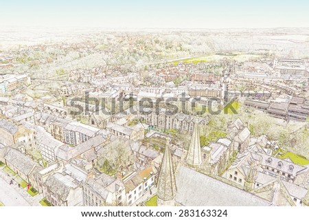 A top view of Durham city. This picture was taken on Durham tower which is a part of Durham Cathedral, England.