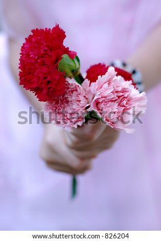 Hand holding a flowers - portrait format