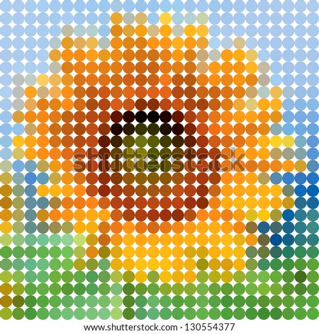 Flower sunflower. Vector circle color ton dots.