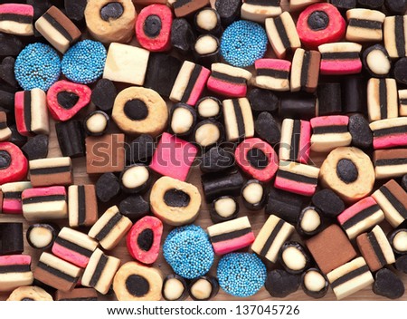 Licorice candy. Colorful sweet background.