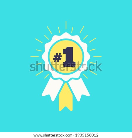 Number #1 winner ribbon award badge. Icon number one, first, champion, winner, leader. Vector illustration for apps and websites, sport competition honor, achievement leadership, victory, 1st success.