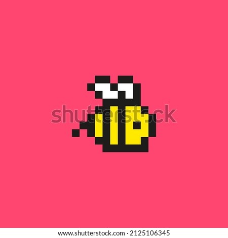 Pixel art bee icon. Vector 8 bit style illustration of cute bee bug. Cute decorative spring farm element of retro video game computer graphic for game asset, sprite, sticker or web. stock illustration