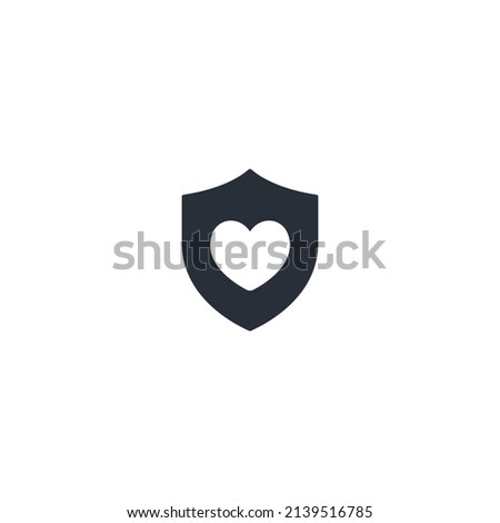 Protection shield with heart flat vector illustration. Health protection icon stock illustration