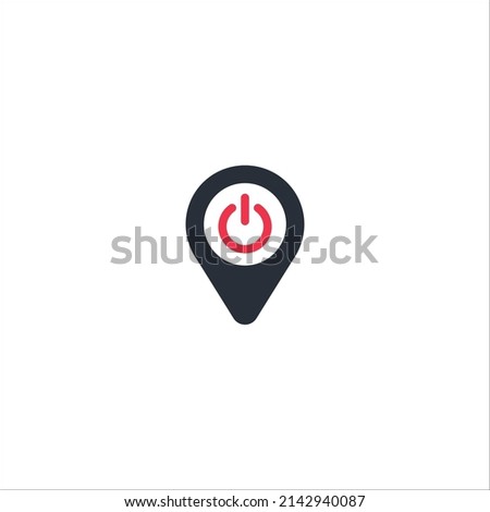Illustration of an isolated map marker with an off button. Power icon - vector map pointer. Power spot or location vector logo template. This design use energy symbol. Suitable for technology