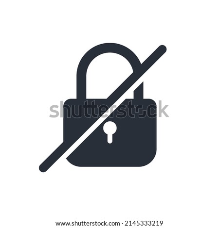 strikeout lock icon vector, solid logo illustration, pictogram isolated on white. no encryption line icon, outline and solid vector logo, linear pictogram isolated on black, pixel perfect illustration
