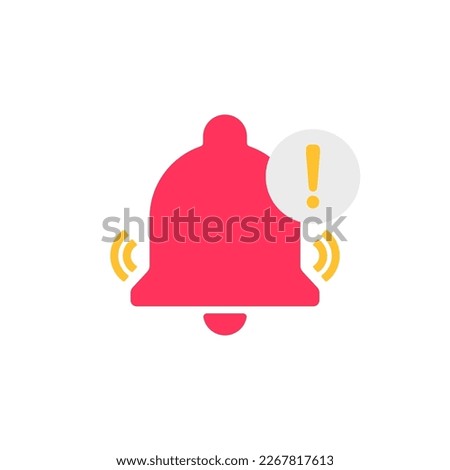 Symbol with warning or alarm sign. Notifications bell icon with new urgent message. Social media notice event reminder. Ringing bell with new notification for alarm clock and smartphone application.