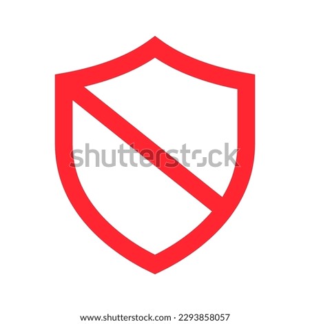 Shield ban icon. Shield is prohibited. Stop or ban red round sign with shield icon. Vector illustration. No protection icon.